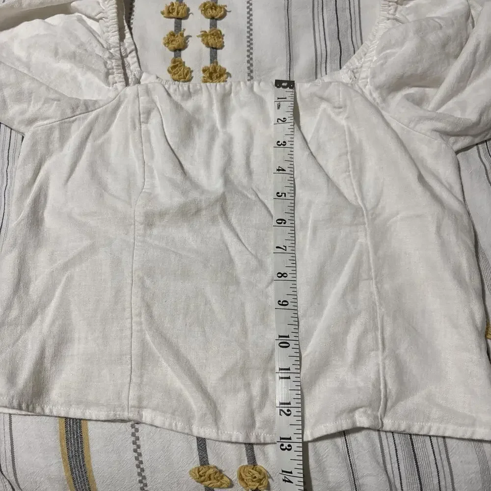 Abercrombie & Fitch Crop Blouse L Puff Sleeve Peasant Boho Poplin Smocked EUC